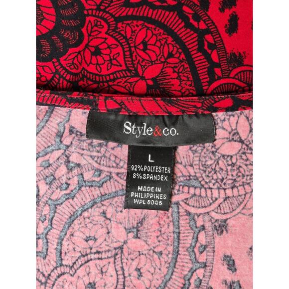 STYLE & CO RED & BLACK W/ SILVER ACCENT BEADS/STONES WOMEN'S ELEGANT DRESS SZ LG - Picture 5 of 5